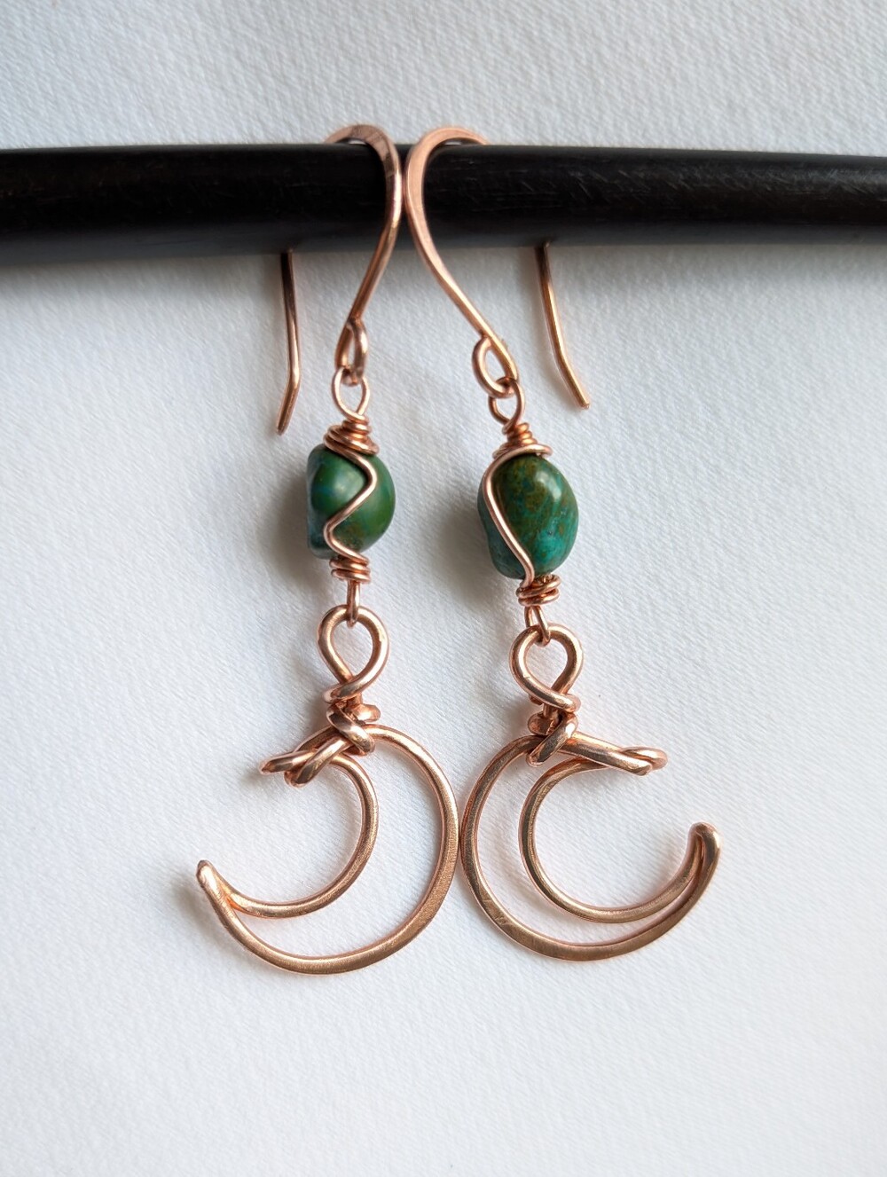 Dreamy Copper Moon Gemstone Earrings Artisan Crafted Jewelry